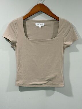 Pink Rose Women’s Beige Square Neck Short Sleeve Top Size S